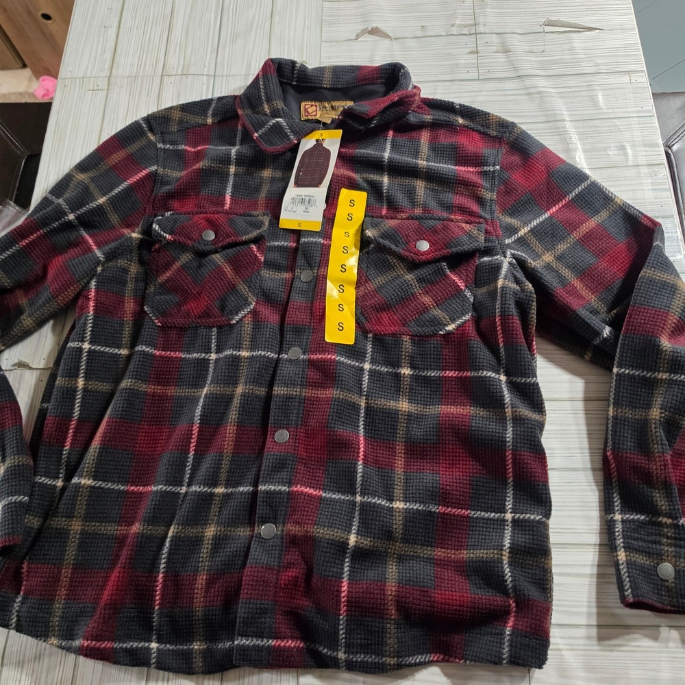 BC Clothing Co Heritage Mens Red Black Plaid Waffle Knit Flannel Shirt Jacket S